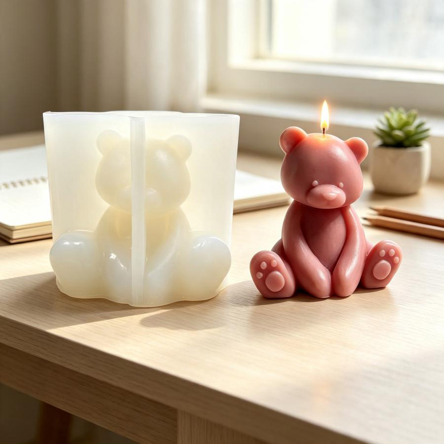 Soap Making Experiment - 대형 3D 앉아있는 곰 아로마테라피 캔들
