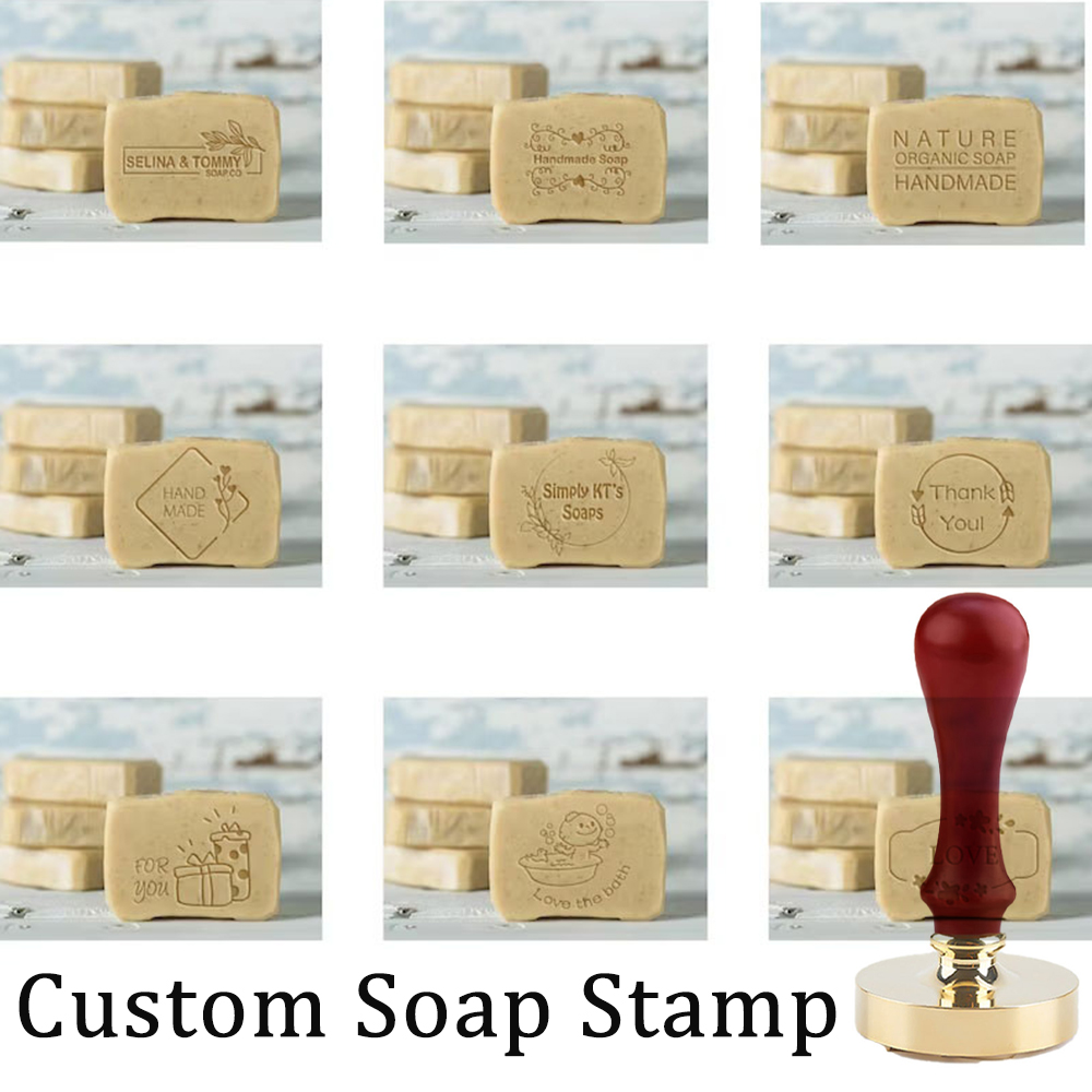 Soap Stamp Custom - 맞춤형 비누 스탬프, 나무 손잡이가 있는